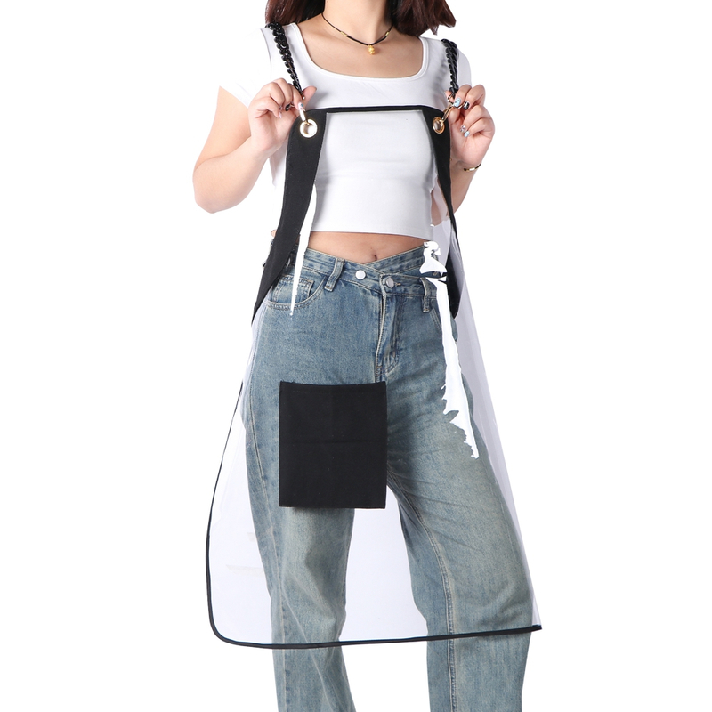 New arrival fashional waterproof transparent plastic clear tpu apron hair stylist salon barber apron with pockets 