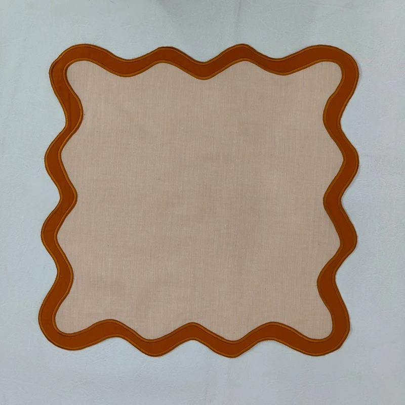 Wholesale Table Linens Embroidered Napkins Dyed Color Linen wave scallop cloth napkin cotton table decor