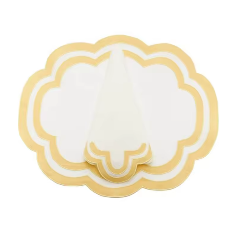 Scalloped Rectangular Linen Applique Placemat Fashion vintage Table Decor Exquisite Mats For Party