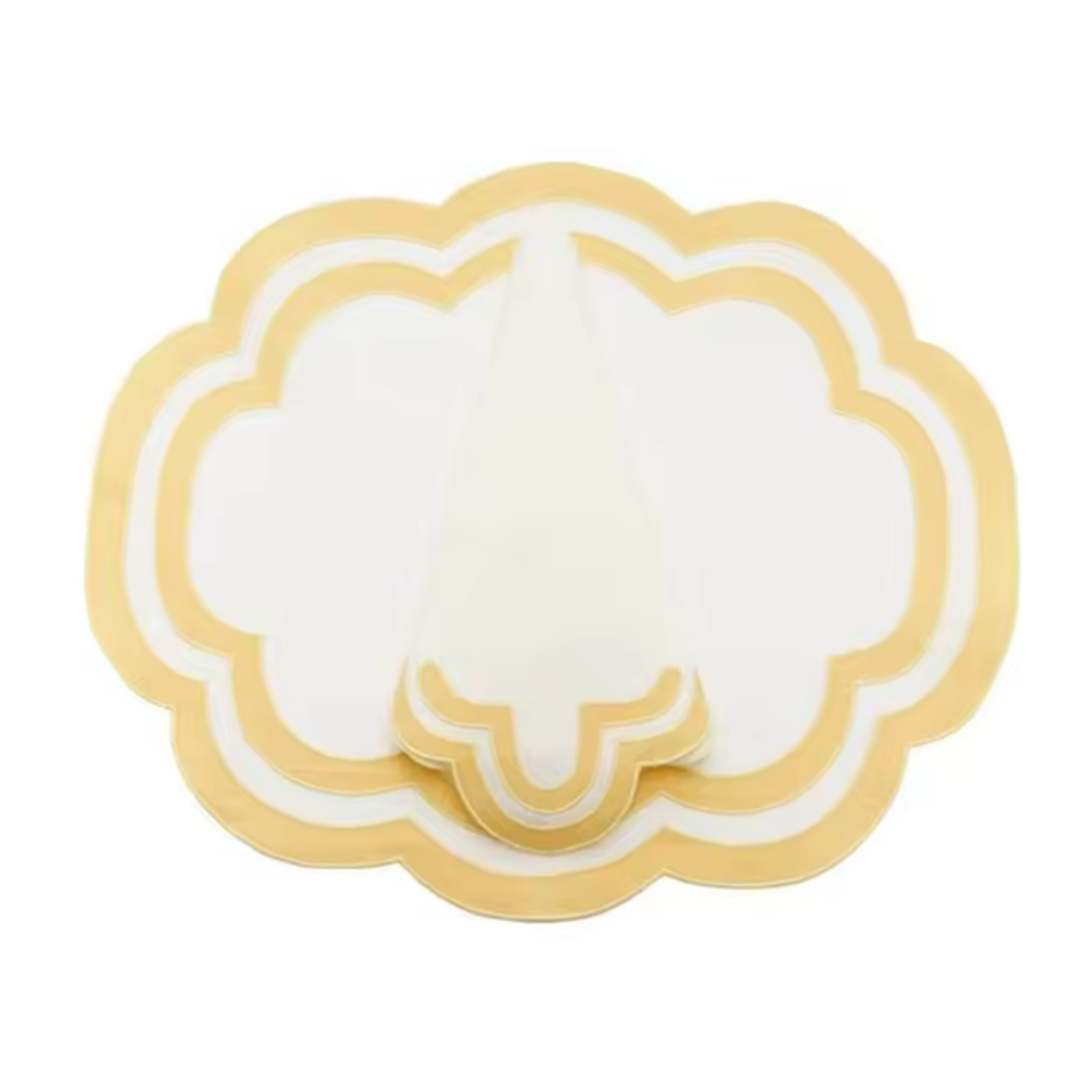 Scalloped Rectangular Linen Applique Placemat Fashion vintage Table Decor Exquisite Mats For Party