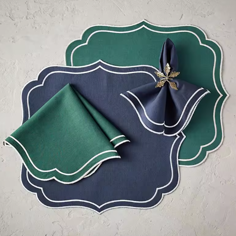 Scalloped Rectangular Linen Applique Placemat Fashion vintage Table Decor Exquisite Mats For Party