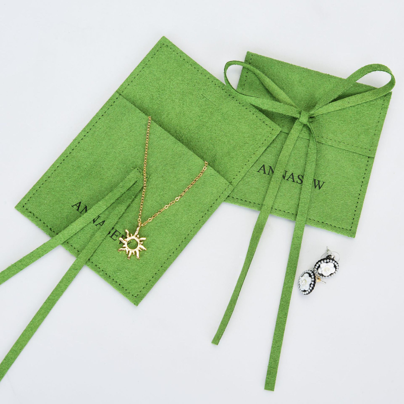 Wholesale Green Microfiber Jewelry Pouch Fashional Custom Logo Jewelry Packaging with Different Style 