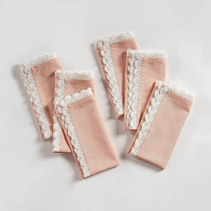Dinner Napkin Cotton 12 Pack Natural Mitered Corners with Elegant Lace for Everyday Use Napkins are Pre Shrunk and Good Absorbency with Lace