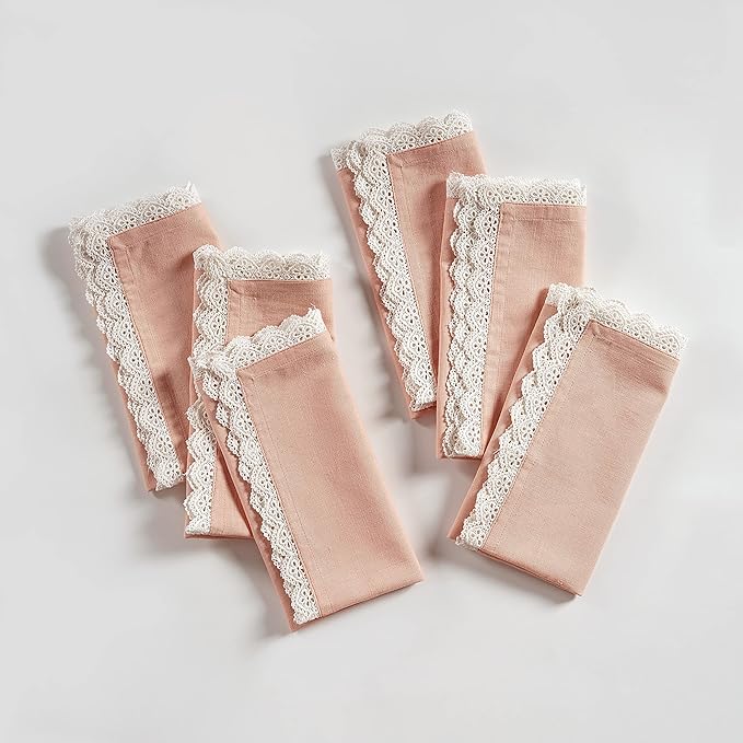 Dinner Napkin Cotton 12 Pack Natural Mitered Corners with Elegant Lace for Everyday Use Napkins are Pre Shrunk and Good Absorbency with Lace