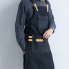Customized restaurant coffee shop leather shoulder strap denim apron unisex home work apron
