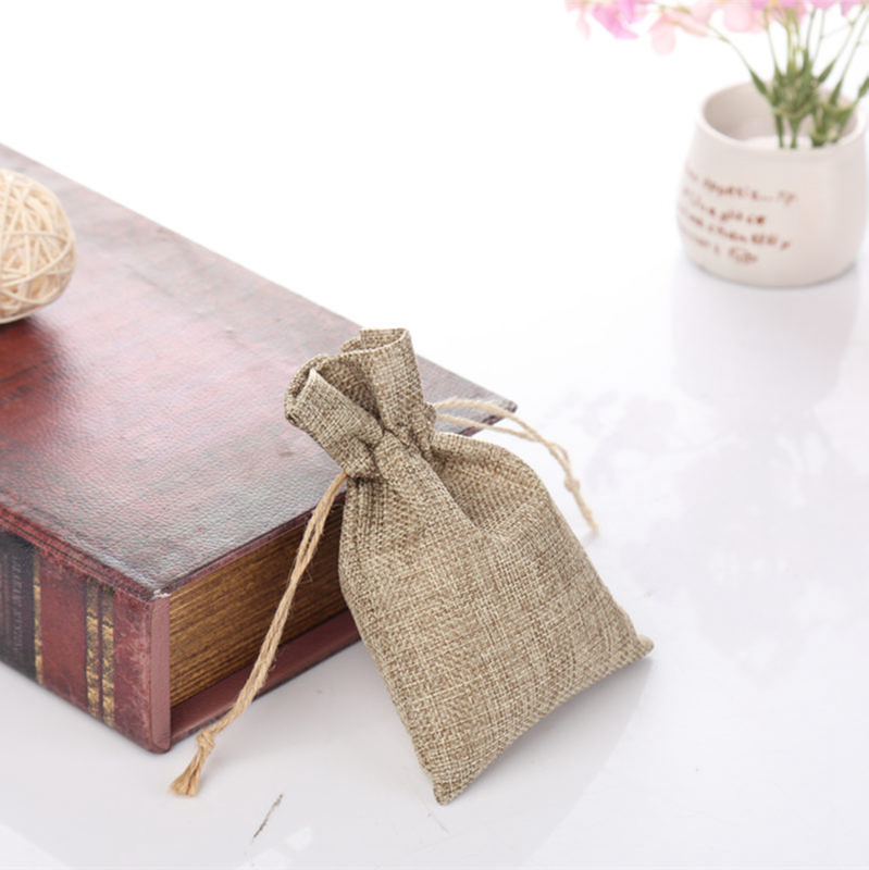Custom drawstring bag small brown linen bag cotton bag