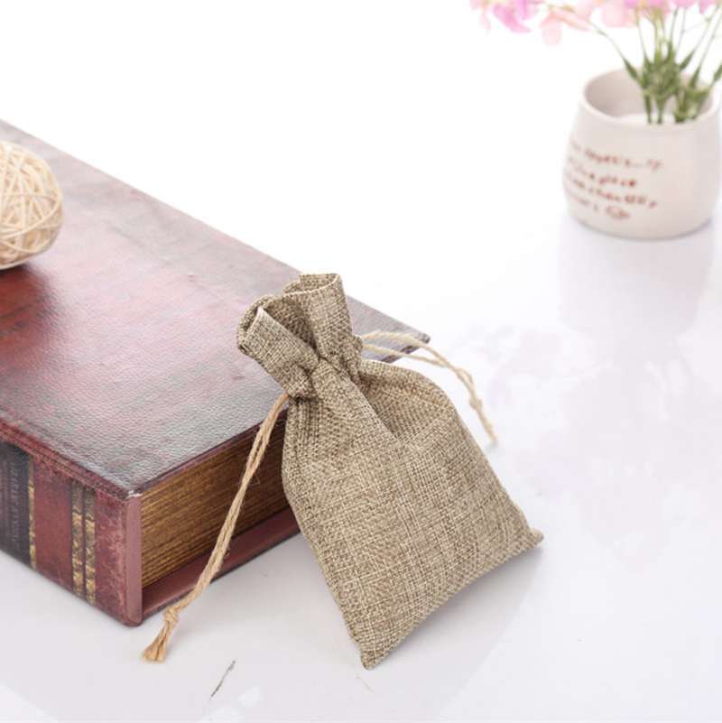 Custom drawstring bag small brown linen bag cotton bag