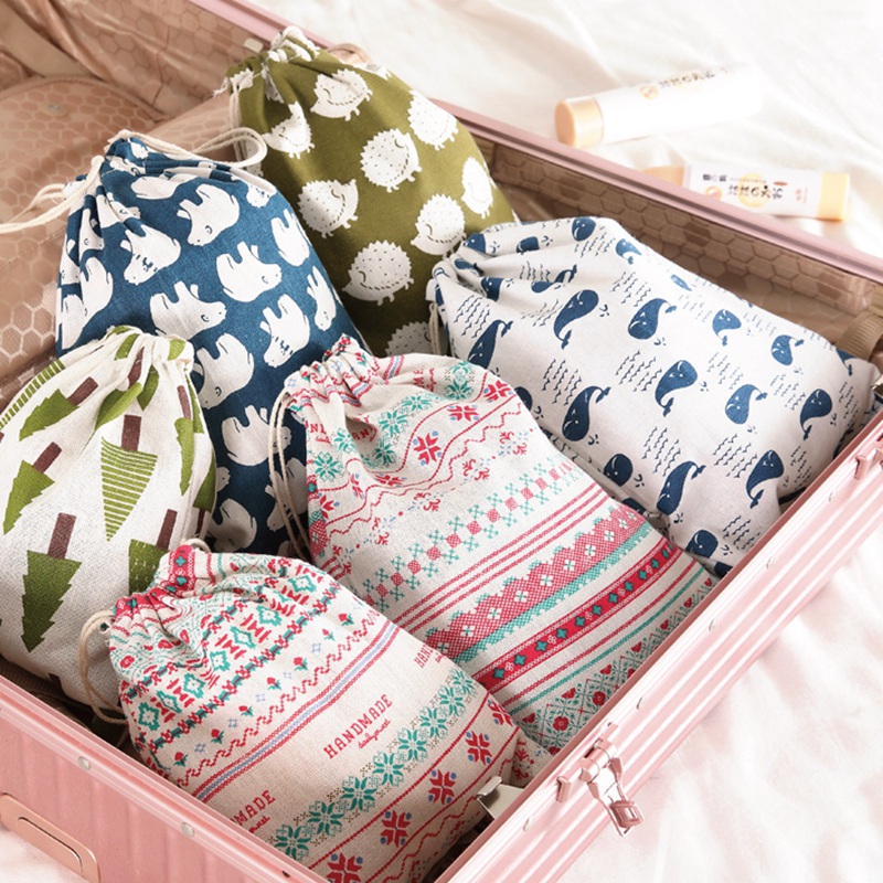 Linen drawstring storage bag clothes sundries shoes travel bags
