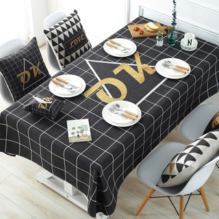 Custom polyester cotton print simple fresh blue checkered tablecloth