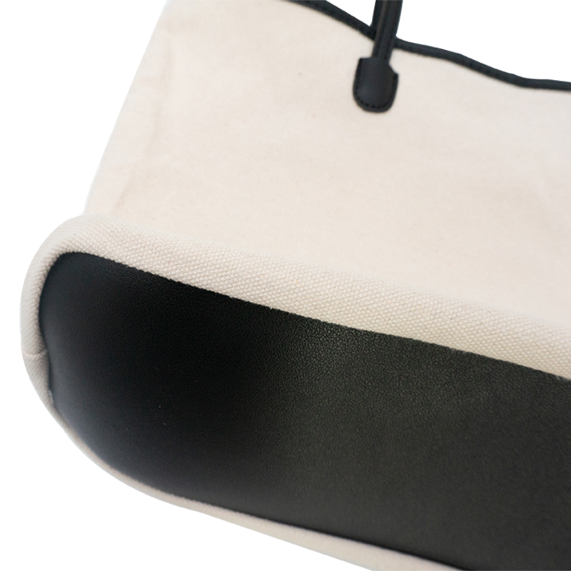 High quality reusable strong and durbale polyester cotton canvas tote shopping bag with leather handle