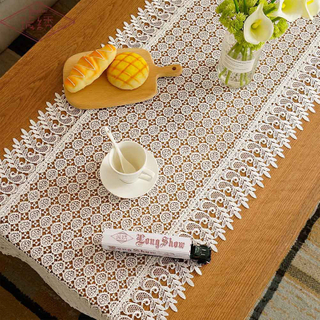 European polyester white embroidered hollow table runner tablecloth decoration