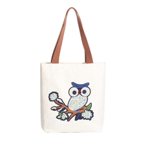 Embroidery logo custom cartoon pattern fashionable environmental delicate lady handheld shopping bag