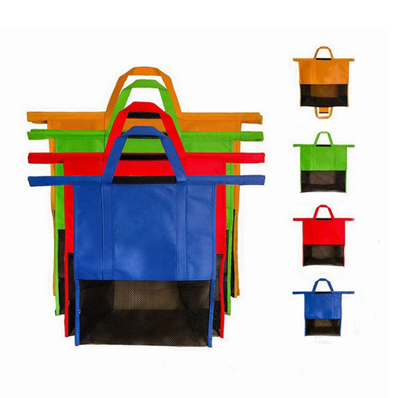 Lightweight practical supermarket shopping cart bag non woven fabric shopping bag with long handle