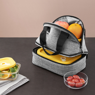 Portable large double insulated bag high quality durable polyester cotton canvas lunch zipper bag