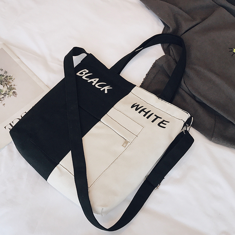 New canvas splicing women shopping messenger bag with a variety of colors and eco friendly breathable cotton material