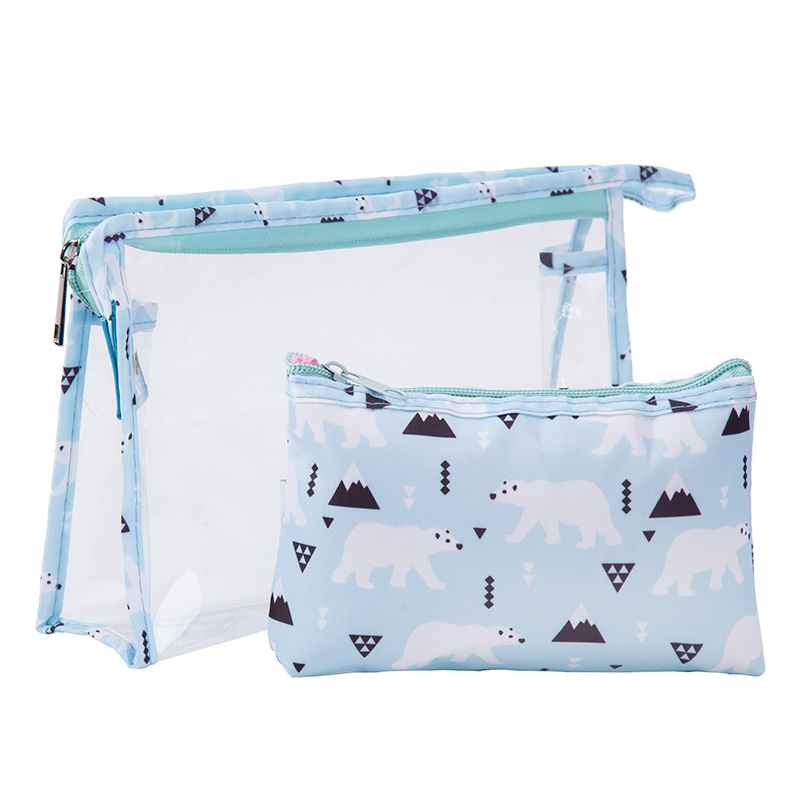Large-capacity transparent PVC two-piece cosmetic bag portable travel set toiletries storage bag