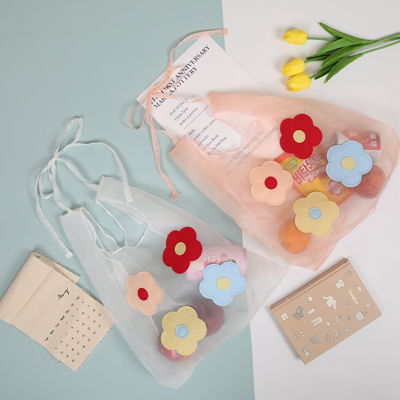 Factory wholesale logo printed custom fashion lightweight transparent organza tote shoulder bag for ladies