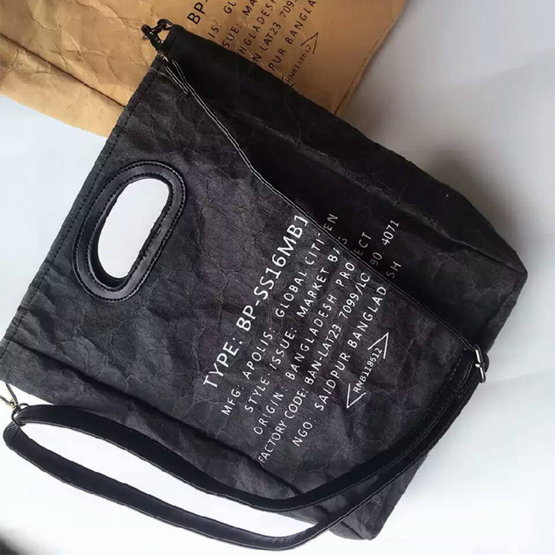 Vintage washed kraft paper tote bag folding women clutch bag waterproof diagonal cross bag