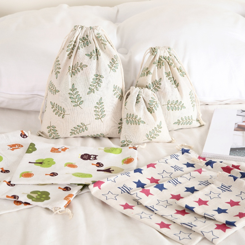 Linen drawstring storage bag clothes sundries shoes travel bags