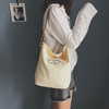 Canvas bag female single shoulder large capacity simple student bucket bag with leather strap