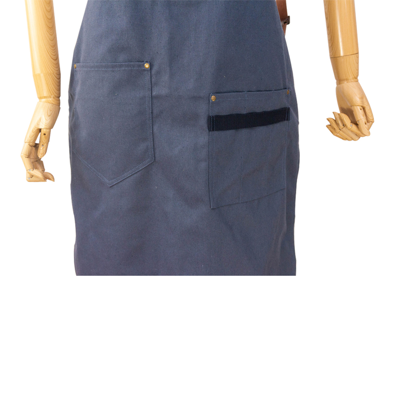 Strong wear resistant deep blue fashion multifunction cotton canvas apron for restaurant hotel waiter work
