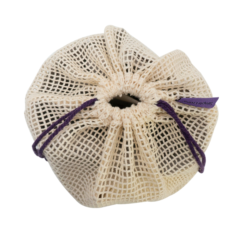 New fashion eco friendly and breathable vegetable and fruit net bag cotton mesh drawstring bag