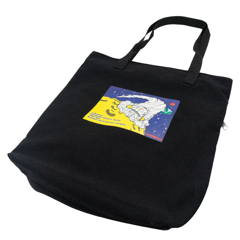 Digital cartoon printing black canvas tote shopping bag for wholesale