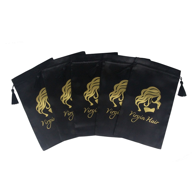 Cute high quality reusable large capacaity customized satin drawstring gift bag for wig package