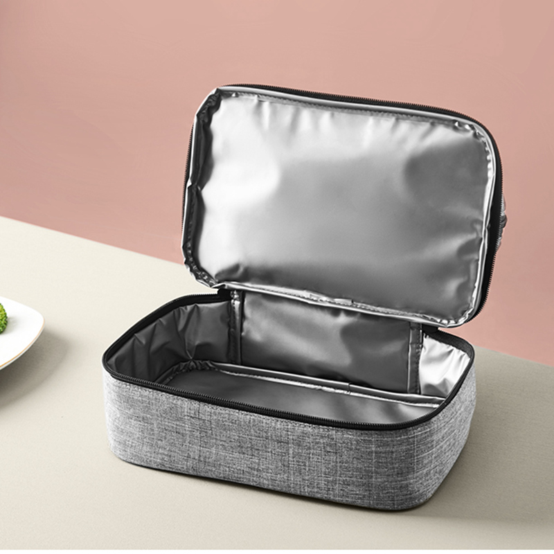 Portable large double insulated bag high quality durable polyester cotton canvas lunch zipper bag