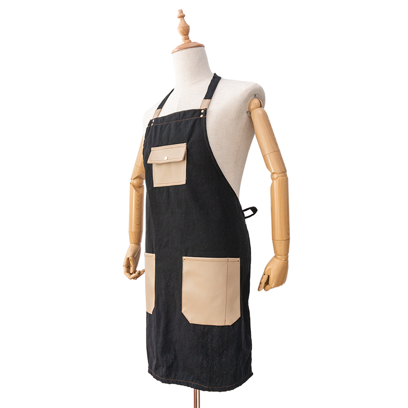 Wholesale Washable comfortable Cheap black Unisex kitchen apron canvas Apron with Pockets