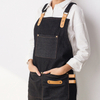 Customized restaurant coffee shop leather shoulder strap denim apron unisex home work apron