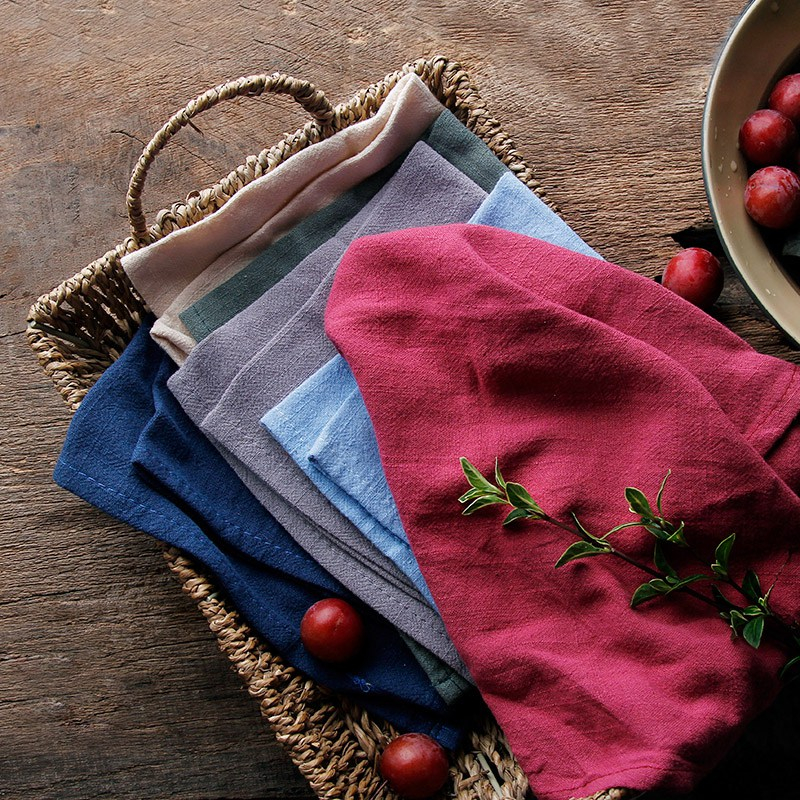 Plain cotton and hemp creative napkin family western food square towel