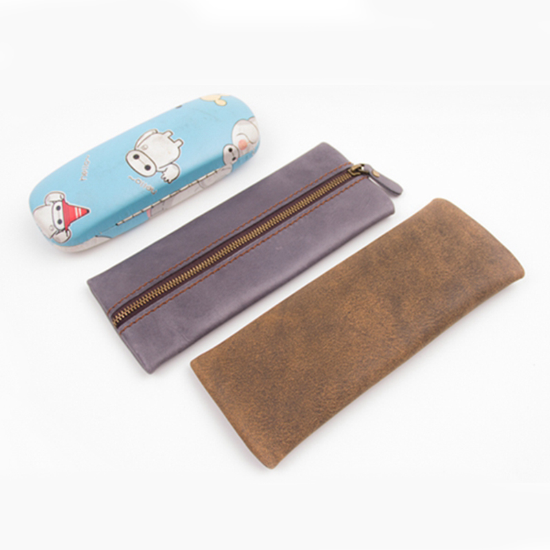 Logo printing custom high quality business office leather high end fashion pen bag with zipper