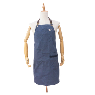 Strong wear resistant deep blue fashion multifunction cotton canvas apron for restaurant hotel waiter work