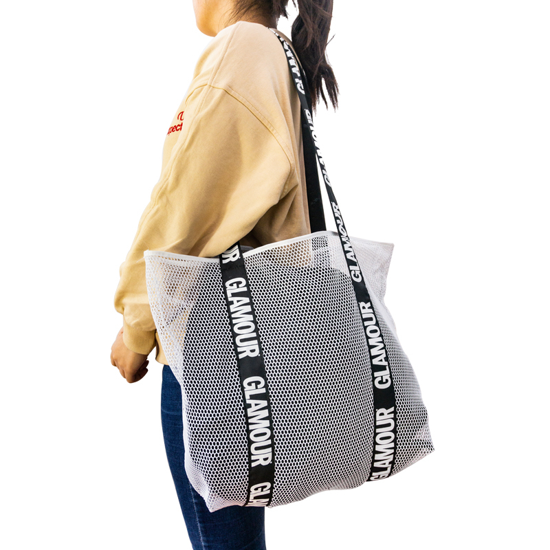 Stylish and trendy large nylon mesh bag custom mesh shopping bag mesh bag wholesale high quality strong nylon mesh tote bag women shopping bag