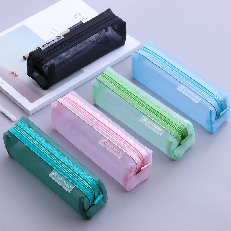 Korean fashion simple nylon mesh zipper pencil bag custom