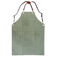 Factory logo printed custom 16 oz washed canvas work apron with leather strap design