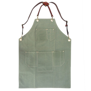 Factory logo printed custom 16 oz washed canvas work apron with leather strap design
