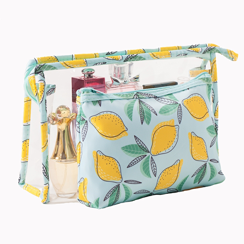 Large-capacity transparent PVC two-piece cosmetic bag portable travel set toiletries storage bag