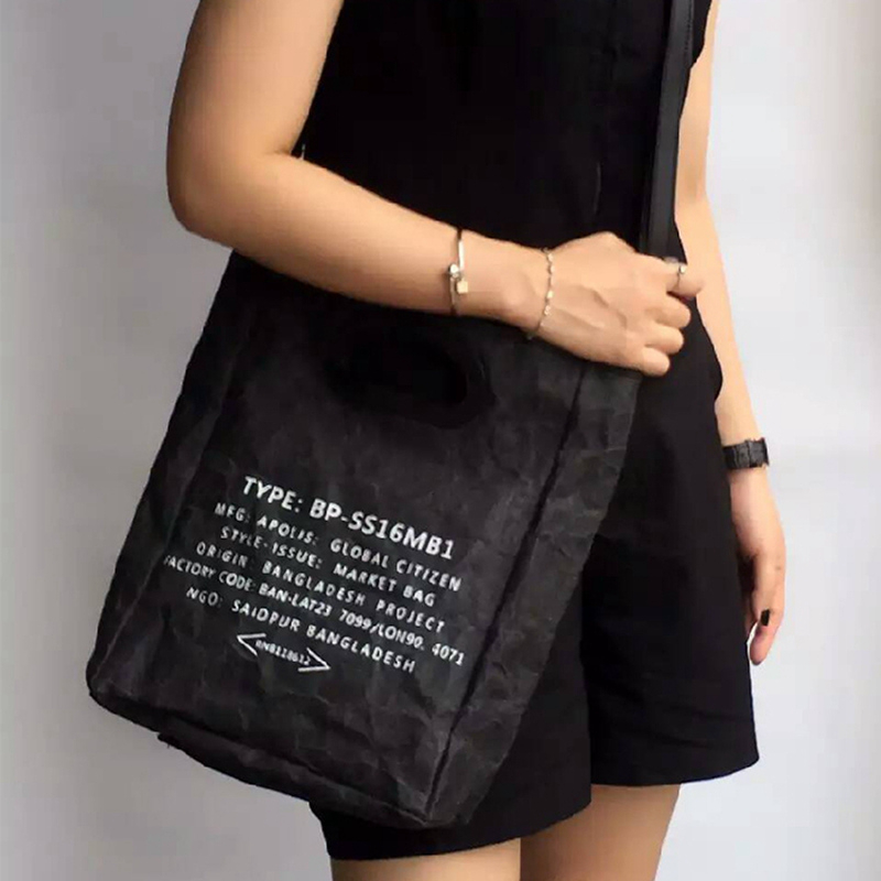 Vintage washed kraft paper tote bag folding women clutch bag waterproof diagonal cross bag