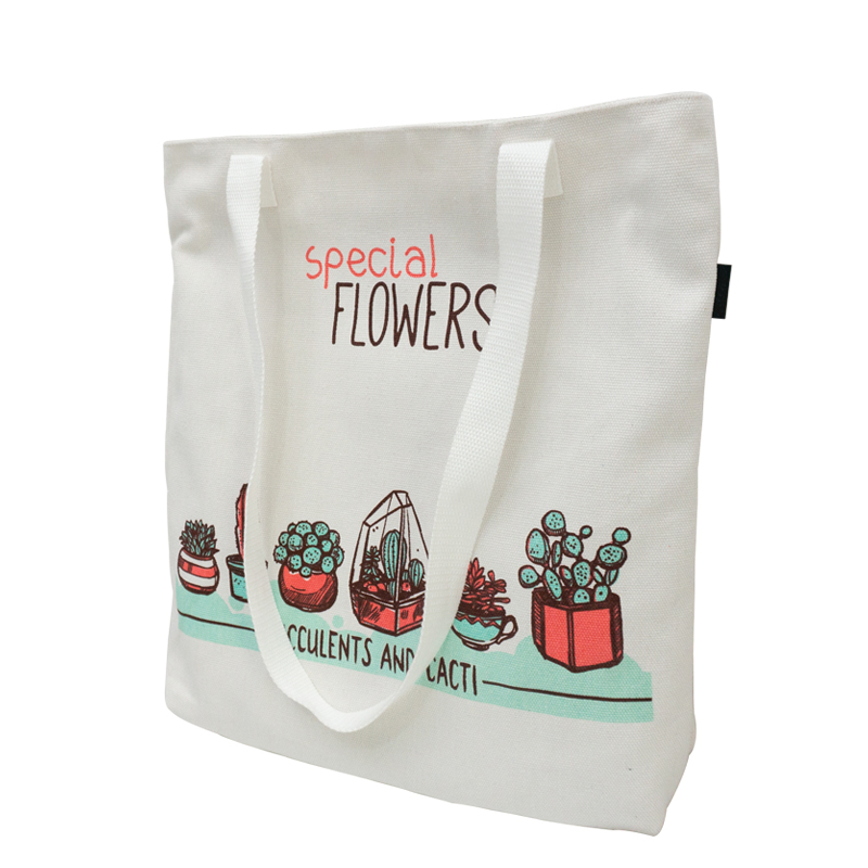 Specil flowers colorful printing standard 12oz canvas zipper bag with polyester fabric inner cloth