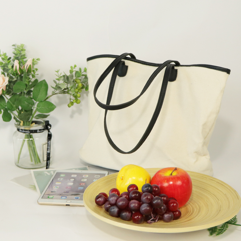 Blank Canvas Eco Friendly Bag With Leather Handle 8oz Recyclable Shopping Bag