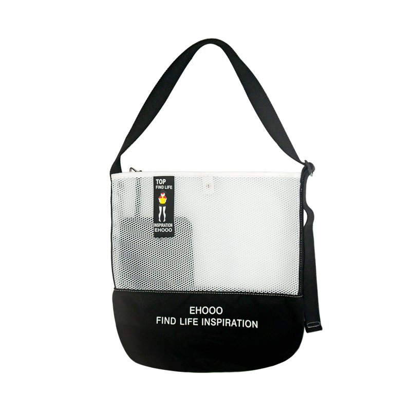 Canvas Fabric Splicing Mesh Cloth Recyclable Bag With Adjustable Strap For Ladies