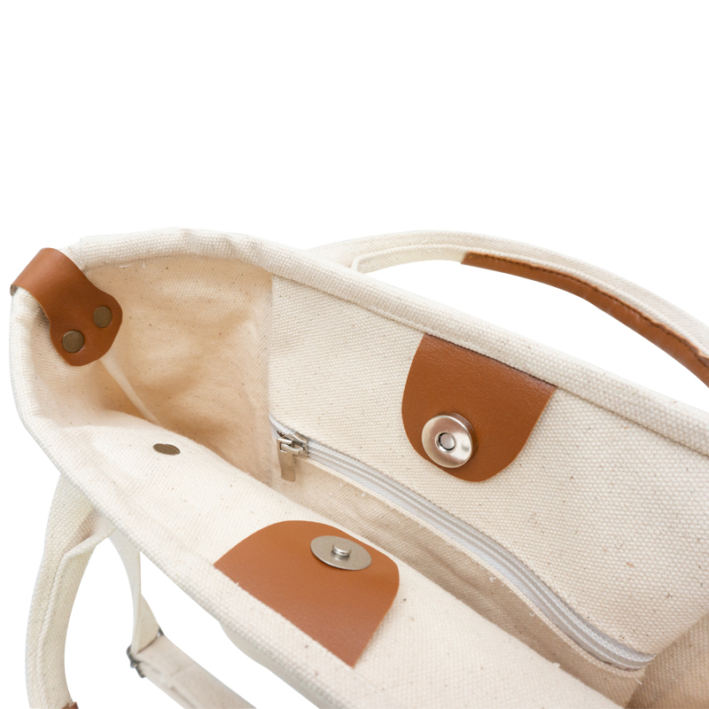 New style leather label logo custom fashion popular cotton canvas tote shopping bag women messenger bag for wholesale