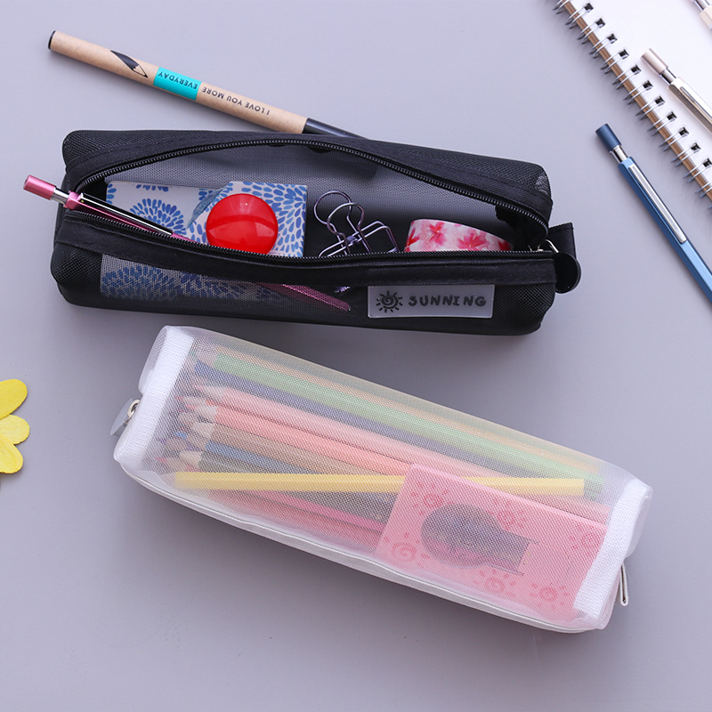 Korean fashion simple nylon mesh zipper pencil bag custom