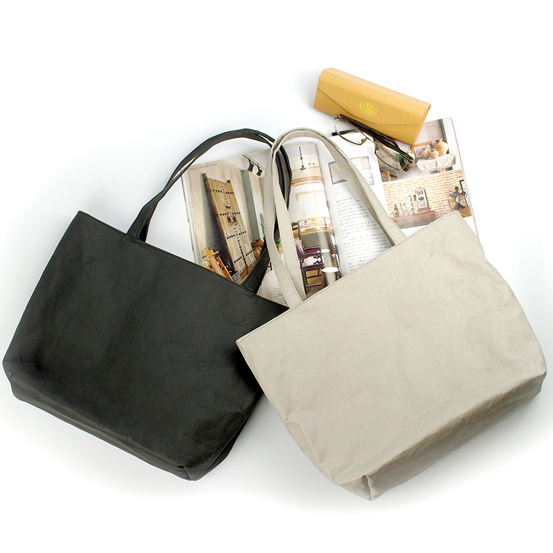 Simple large capacity tear-resistant reusable washed kraft paper shopping bag custom