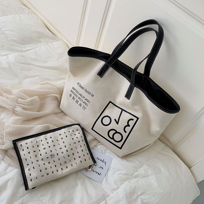 INS fashion canvas bag 2019 new limited fashion wild large capacity shoulder bag