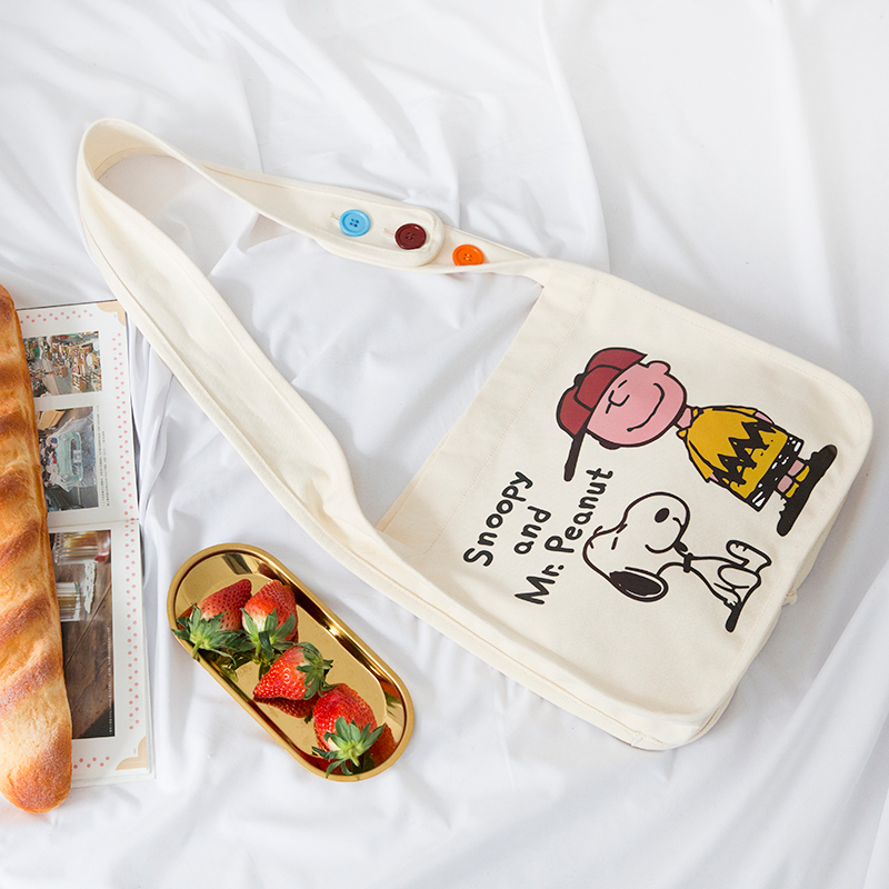 Original adjustable button canvas bag logo printed crossbody bag for ladies