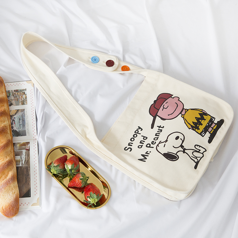 Original adjustable button canvas bag logo printed crossbody bag for ladies