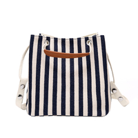 New women's canvas bucket bag striped shoulder diagonal cross multi-purpose Korean fashion handbag